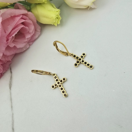 Kolczyki STAL CHIRURGICZNA wiszące krzyże czarne cyrkonie