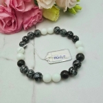 Bransoletka gumkowa kamień AGAT białe i czarne marmurkowe