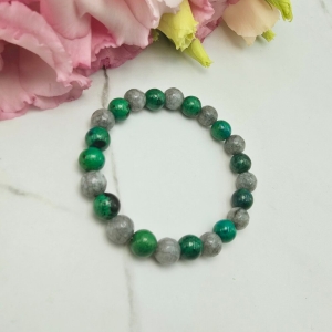 Bransoletka gumkowa kamień JADEIT zielone i szare marmurki