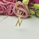 Naszyjnik STAL CHIRURGICZNA litera N cyrkonie jasne złoto