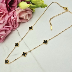 Naszyjnik STAL CHIRURGICZNA czarne koniczynki zdobiony rant małe