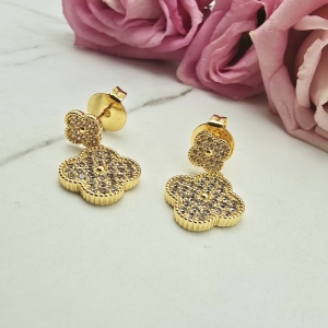 Kolczyki STAL CHIRURGICZNA wiszące dwie koniczynki z cyrkoniami