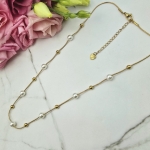 Naszyjnik STAL CHIRURGICZNA żmijka okrągła złote kulki perły