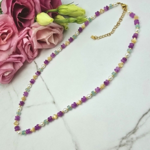 Naszyjnik STAL CHIRURGICZNA kolorowe koraliki perełki