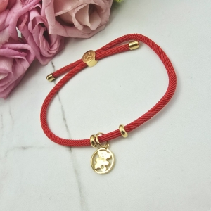 Bransoletka STAL CHIRURGICZNA sznurkowa czerwona miś w kole