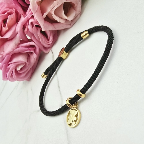 Bransoletka STAL CHIRURGICZNA sznurkowa czarna miś w kole