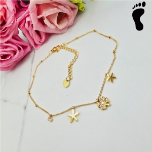 Bransoletka na stopę STAL CHIRURGICZNA koniczyna gwiazdki kryształek