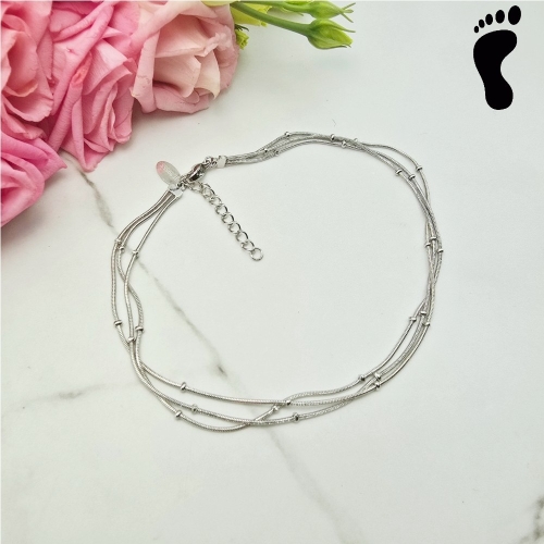 Bransoletka na stopę srebrna STAL CHIRURGICZNA potrójna kulki