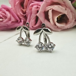 Kolczyki srebrne STAL CHIRURGICZNA bigiel zatrzask wisienki kryształki