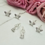 Kolczyki srebrne STAL CHIRURGICZNA zestaw motylki i serce kryształek