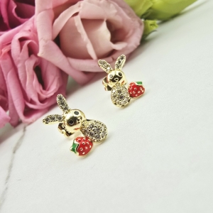 Kolczyki STAL CHIRURGICZNA dla dziewczynek króliczek z truskawką