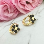 Kolczyki STAL CHIRURGICZNA bigiel kwiatki z czarnymi kryształkami