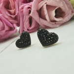 Kolczyki STAL CHIRURGICZNA serce czarne cyrkonie 1,2 cm