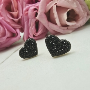 Kolczyki STAL CHIRURGICZNA serce czarne cyrkonie 1,2 cm