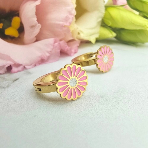 Kolczyki STAL CHIRURGICZNA bigiel dla dziewczynek różowy kwiatek