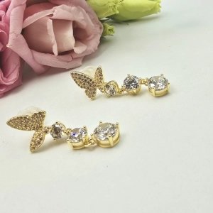 Kolczyki STAL CHIRURGICZNA wiszące motylek kryształki