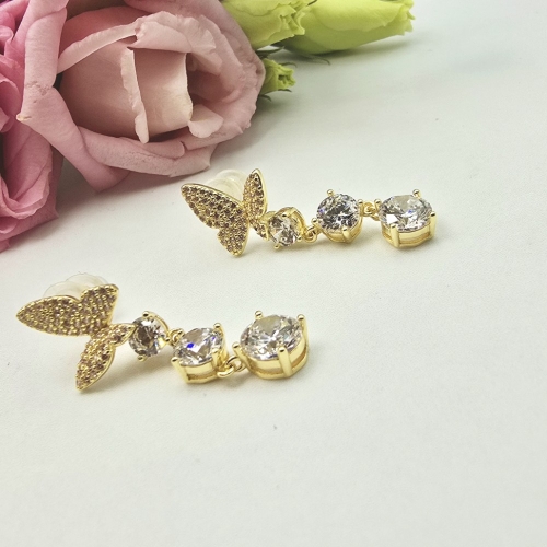 Kolczyki STAL CHIRURGICZNA wiszące motylek kryształki