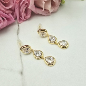 Kolczyki STAL CHIRURGICZNA wiszące trzy krople kryształki 