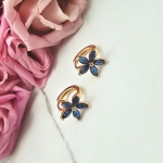 Kolczyki STAL CHIRURGICZNA bigiel kwiatki z granatowymi kryształkami