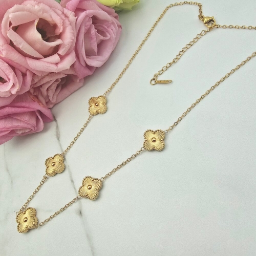 Naszyjnik STAL CHIRURGICZNA złote koniczyny szersze