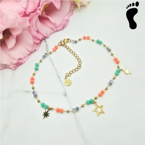 Bransoletka na stopę STAL CHIRURGICZNA kryształki kolorowe gwiazdki