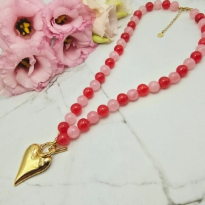 Naszyjnik PREMIUM STAL CHIRURGICZNA kulki kryształki serce