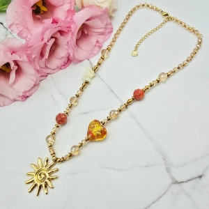 Naszyjnik PREMIUM STAL CHIRURGICZNA jasne kryształki kamienie słońce złote