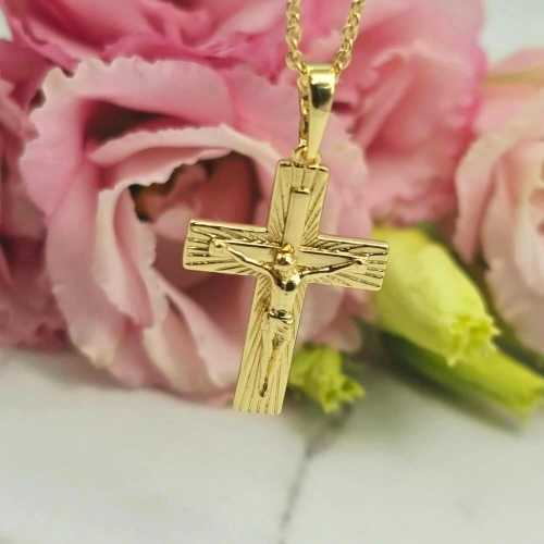 Naszyjnik STAL CHIRURGICZNA medalion krzyż jasne złoto