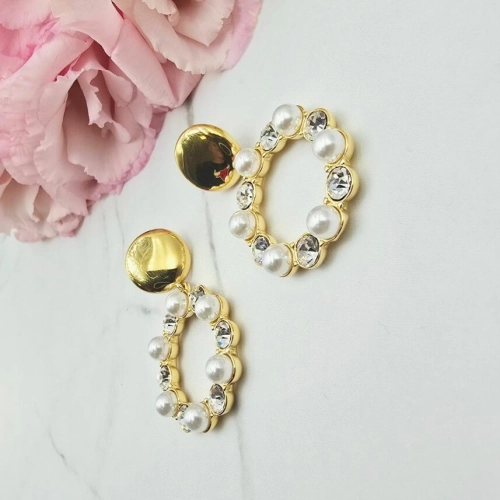 Kolczyki STAL CHIRURGICZNA wiszące koła perły kryształki