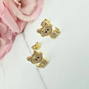 Kolczyki STAL CHIRURGICZNA mały kotek cyrkonie jasne złoto