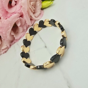 Bransoletka elastyczna serca złote i czarne