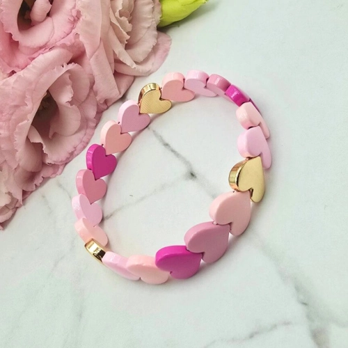 Bransoletka elastyczna serca złote i różowe