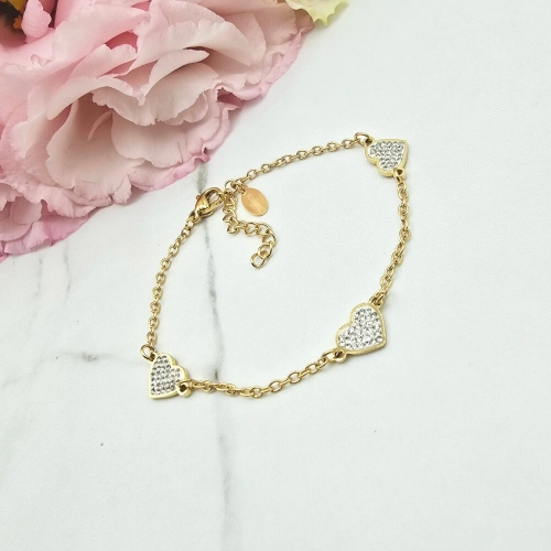 Bransoletka STAL CHIRURGICZNA trzy serca cyrkonie