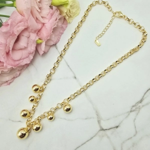 Naszyjnik STAL CHIRURGICZNA grubszy splot kulki jasne złoto