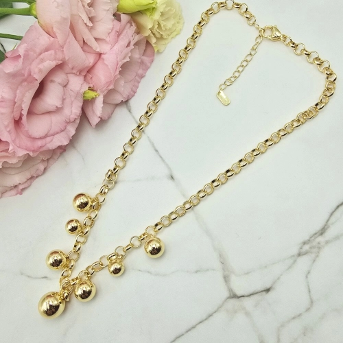 Naszyjnik STAL CHIRURGICZNA grubszy splot kulki jasne złoto