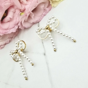 Kolczyki STAL CHIRURGICZNA kokardka wiszące perełki