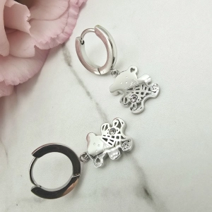 Kolczyki srebrne STAL CHIRURGICZNA bigiel miś cyrkonia