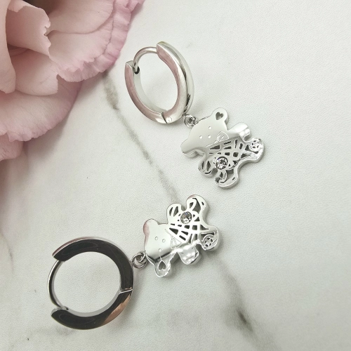 Kolczyki srebrne STAL CHIRURGICZNA bigiel miś cyrkonia