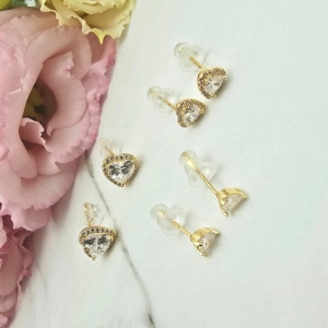 Kolczyki STAL CHIRURGICZNA zestaw 3 pary serca kryształki cyrkonie