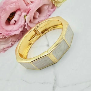 Bransoletka STAL CHIRURGICZNA sztywna na sprężynce masa perłowa