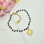 Bransoletka STAL CHIRURGICZNA czarne kryształki koniczyna złota