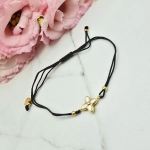 Bransoletka STAL CHIRURGICZNA czarny sznurek lilia 