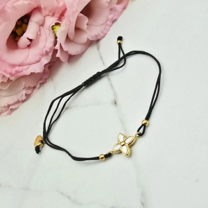 Bransoletka STAL CHIRURGICZNA czarny sznurek lilia 