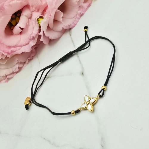 Bransoletka STAL CHIRURGICZNA czarny sznurek lilia 