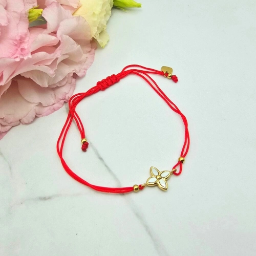 Bransoletka STAL CHIRURGICZNA czerwony sznurek lilia