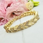 Bransoletka STAL CHIRURGICZNA PREMIUM jodełka szeroka cyrkonie jasne złoto