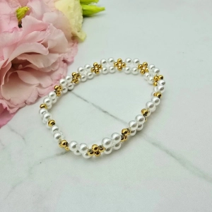 Bransoletka gumkowa STAL CHIRURGICZNA perełki złote kuleczki