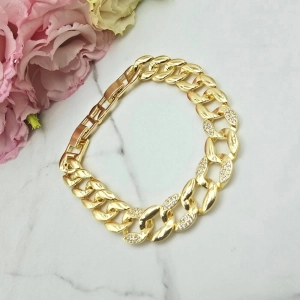 Bransoletka STAL CHIRURGICZNA "pancerka" płaska cyrkonie jasne złoto