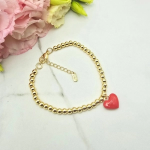 Bransoletka STAL CHIRURGICZNA kulkowa serce czerwone