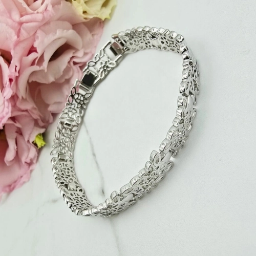 Bransoletka srebrna STAL CHIRURGICZNA modułowa ażurowa kwiatki cyrkonie 